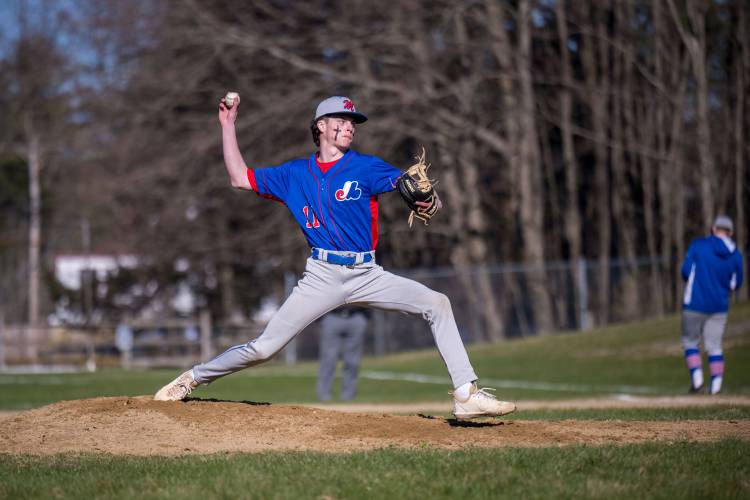 Mascenic's Isaiah Blais pitches against Conant at Humiston Field on Monday.