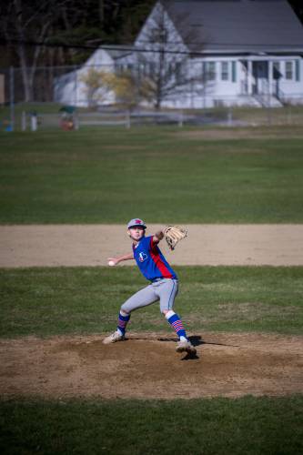 Mascenic's Parker Ketola pitches against Conant at Humiston Field on Monday.