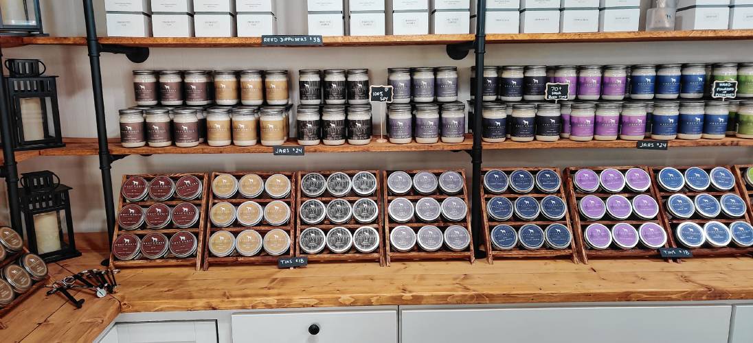 A selection of candles on display at the Grey Horse Candle Company store.