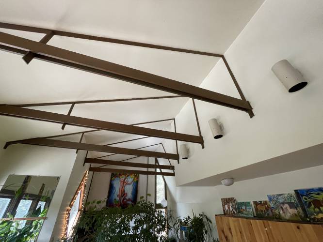 Ceiling beams throughout the main room. 