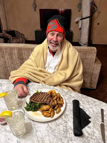 Jean-Pierre “JP” Bernier celebrates his team’s  achievement with a steak dinner.