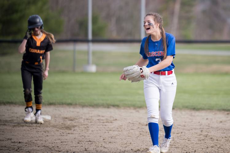 Mascenic second baseman Brielle Krook laughs after an interesting sequence in the field.