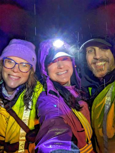  A Salamander Brigade selfie taken on the rainy migration night of March 6 from brigade volunteer Jen Boisvert from New Boston.