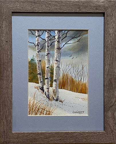 “Winter Birches,” by Linda Salisbury of Greenville.