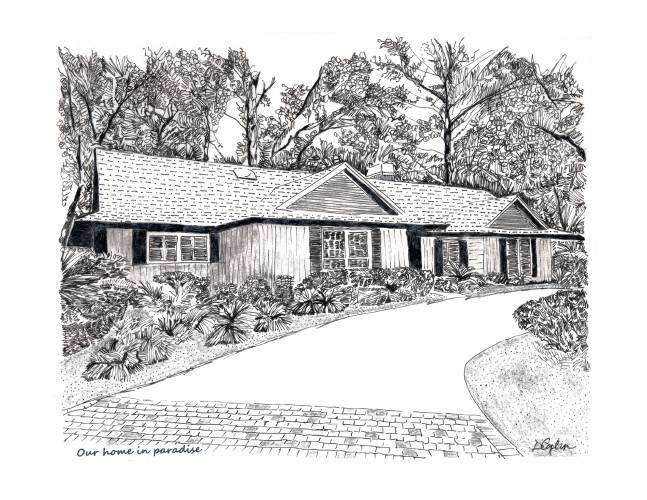 An example of a line art “house portrait” by Deb Caplan.