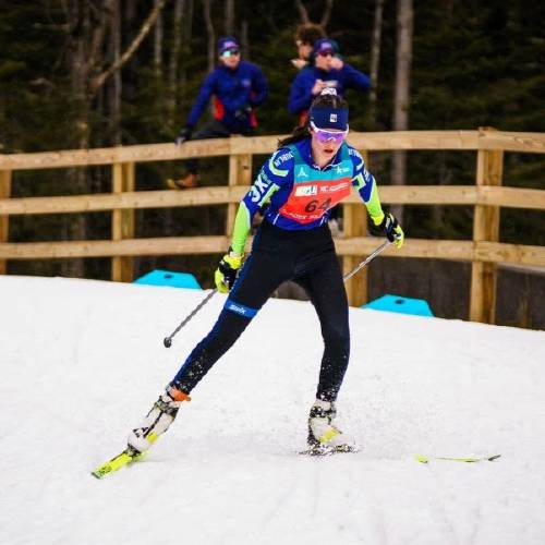 Summer Bentley skis the skate leg in the mixed relay at Junior Nationals in Lake Placid, N.Y.