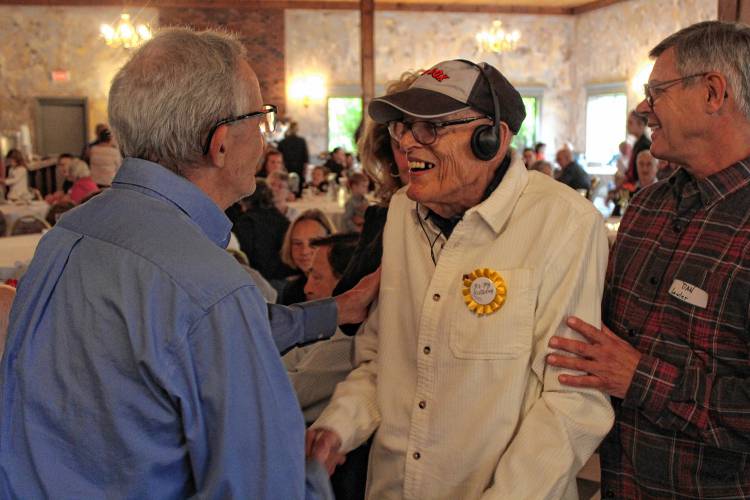 Don Lawler greets guests at his 100th birthday party on Saturday.