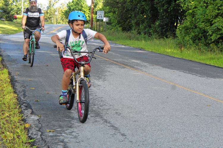 Ramon Lemieux, 10, of Manchester, was one of the youngest riders in Saturday’s Rose Mountain Rumble.