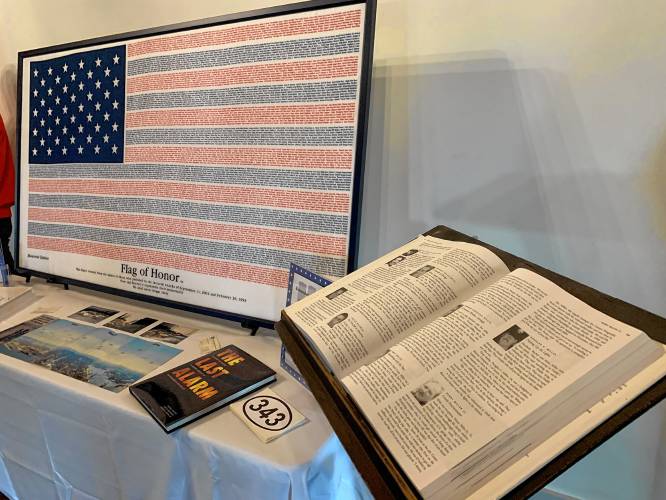 Displays featuring the names and images of those lost in the attacks were set up at the Cathedral of the Pines for its Remember to Remember Sept. 11 event on Monday.