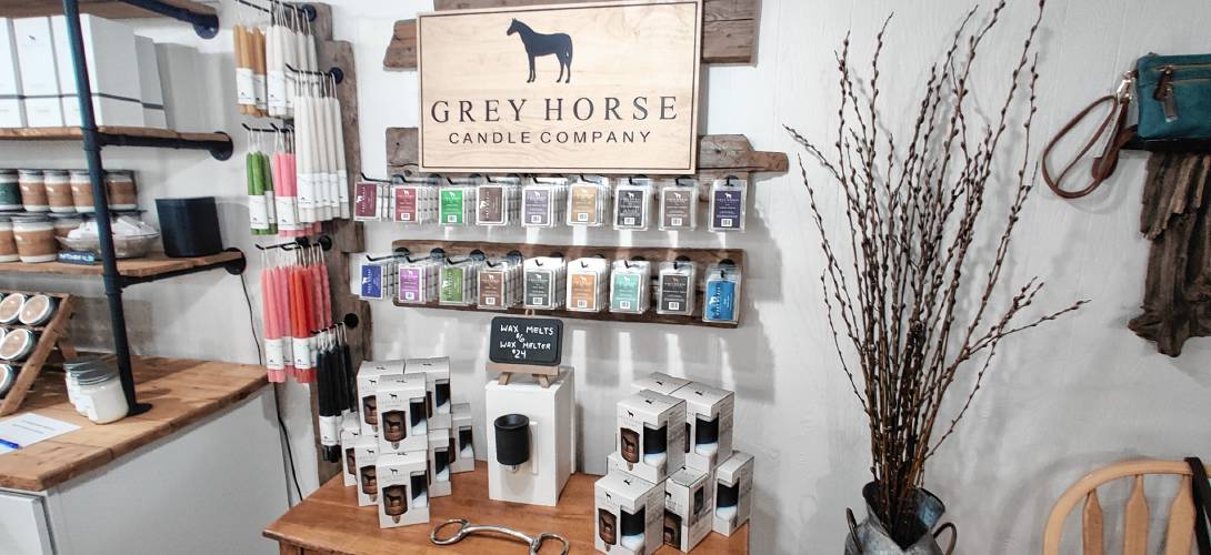Handmade wax melts on display at Grey Horse Candle Company in Peterborough.