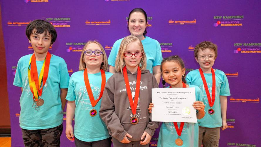 The Jaffrey Grade School Destination Imagination team, The Lucky Pancake Chambions, will be moving on to Globals after winning second place for their category and age group at the state competition on Saturday.