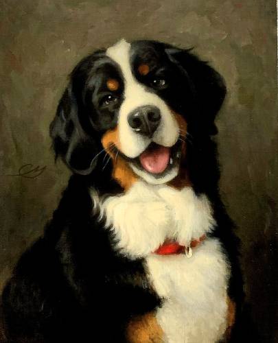 A painting of a dog by Caleb Massin.