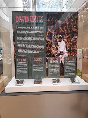 David Ortiz’s World Series rings were part of a display at the Museum of Fine Arts in Boston.