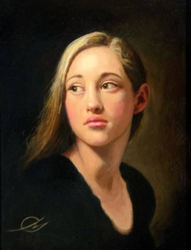 A painting of a woman by Calem Massin.