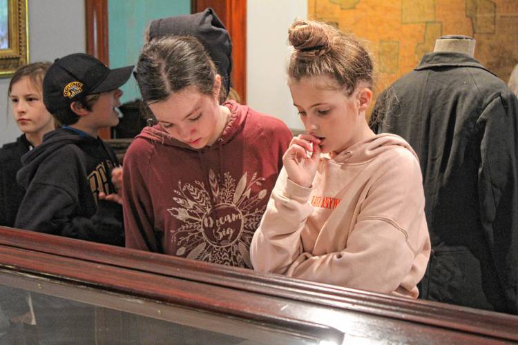 The Florence Rideout Elementary School fourth grade took a tour of downtown Wilton on Thursday, including exploring the Historical Society museum.