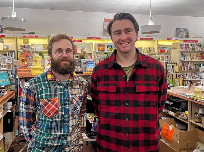 Lowell Morris and Emerson Sistare don plaid at The Toadstool Bookshop on Friday afternoon.