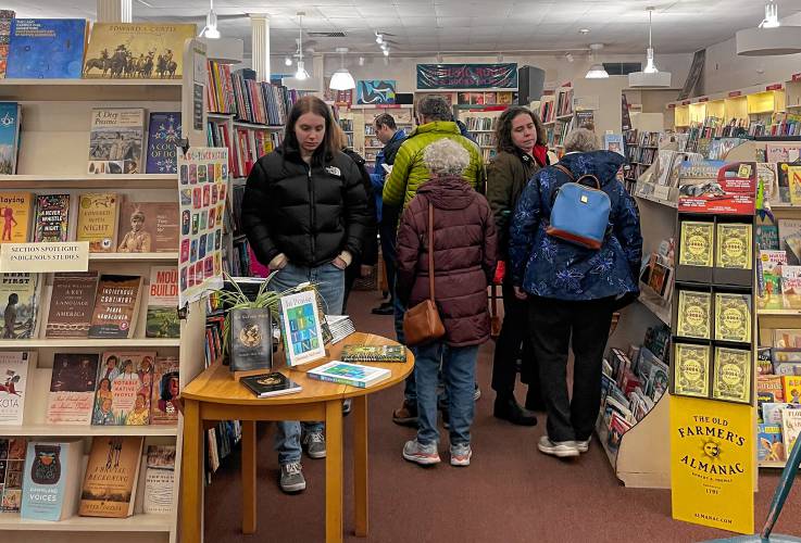 Shoppers crowd the aisles at The Toadstool Bookshop in Peterborough.
