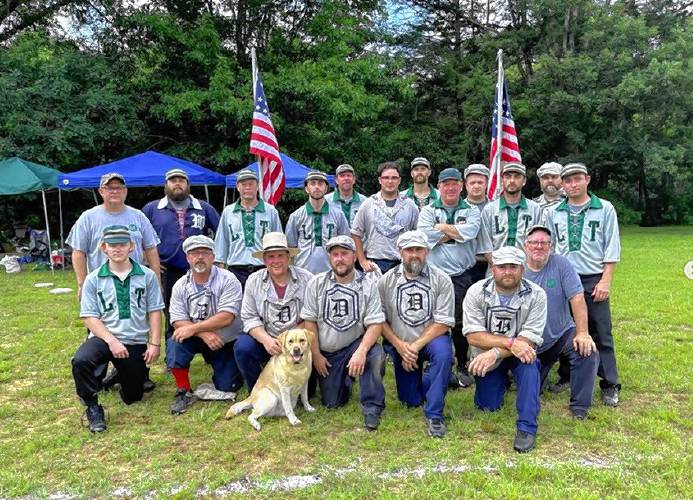 Above: The members of the Dirigo Vintage Base Ball Club and the Lisbon Tunnelmen after the two sides played in Connecticut. Left: Dirigo Vintage Base Ball Club plays at the Gettysburg National Base Ball Festival. 