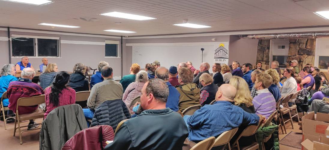 Dublin residents filled the basement of the Dublin Public Library Wednesday night for a discussion of the potential ConVal reconfiguration.
