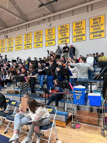 The Conant High School pep band performs at the Orioles’ state semifinal game against Kearsarge Tuesday. Conant will play in Saturday's championship game at Keene State against St. Thomas Aquinas Saturday at 8 p.m.